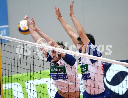 Volleyball. Cup Final Four. SK Posojilnica Aich/Dob gegen Hypo VBK Klagenfurt.  Aschmann Kurt, Bl?mel Christoph (AICH). Klagenfurt, 25.2.2007
Foto: Kuess
---
pressefotos, pressefotografie, kuess, qs, qspictures, sport, bild, bilder, bilddatenbank