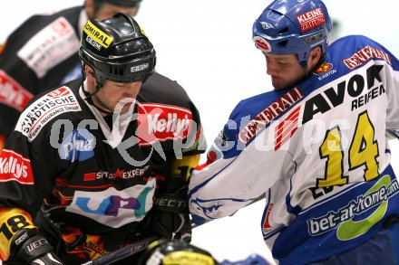 Eishockey Bundesliga. VSV gegen Vienna Capitals. Devin Edgerton (VSV), Bob Wren  (Caps). Villach, am 9.3.2007.
Foto: Kuess
---
pressefotos, pressefotografie, kuess, qs, qspictures, sport, bild, bilder, bilddatenbank