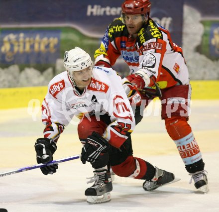 Eishockey Bundesliga. KAC gegen Jesenice. Mario Schaden (KAC), Marcel Rodman (Jesenice). Klagenfurt, am 4.3.2007.
Foto: Kuess
---
pressefotos, pressefotografie, kuess, qs, qspictures, sport, bild, bilder, bilddatenbank