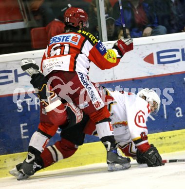 Eishockey Bundesliga. KAC gegen Jesenice. Christoph Harand (KAC), David Rodman (Jesenice). Klagenfurt, am 4.3.2007.
Foto: Kuess

---
pressefotos, pressefotografie, kuess, qs, qspictures, sport, bild, bilder, bilddatenbank