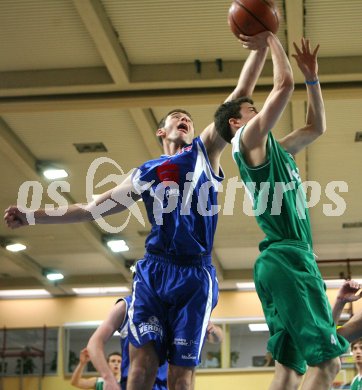 Basketball K?rntner Liga. W?rthersee Piraten gegen Feldkirchen. Breithuber (Piraten), Samar (Feldkirchen). Klagenfurt, am 12.5.2007.
Foto: Kuess 
---
pressefotos, pressefotografie, kuess, qs, qspictures, sport, bild, bilder, bilddatenbank