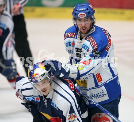 Eishockey Bundesliga. VSV gegen Red Bull Salzburg. Thomas Pfeffer (VSV), Juha Lind (Salzburg) . Villach, am 3.4.2007.
Foto: Kuess
---
pressefotos, pressefotografie, kuess, qs, qspictures, sport, bild, bilder, bilddatenbank