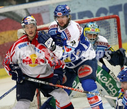 Eishockey Bundesliga. Red Bull Salzburg gegen VSV. Juha Lind (Salzburg), Thomas Pfeffer (VSV). Salzburg, am 5.4.2007.
Foto: Kuess
---
pressefotos, pressefotografie, kuess, qs, qspictures, sport, bild, bilder, bilddatenbank