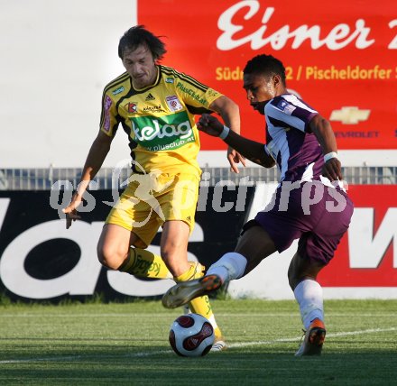 Fussball Red Zac. FC Kaernten gegen Austria Amateure. Gerald Strafner (FCK), Rubin Rafael Okotie (Austria). Klagenfurt, am 18.5.2007.
Foto: Kuess
---
pressefotos, pressefotografie, kuess, qs, qspictures, sport, bild, bilder, bilddatenbank