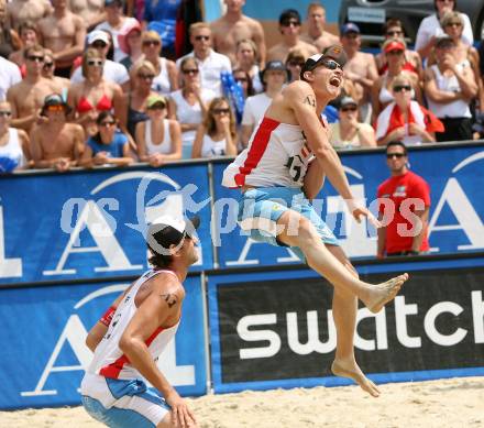 Beachvolleyball. Grand Slam. Doppler Clemens, Gartmayer Peter (Oesterreich). Klagenfurt, am 4.8.2007.
Foto: Kuess
---
pressefotos, pressefotografie, kuess, qs, qspictures, sport, bild, bilder, bilddatenbank