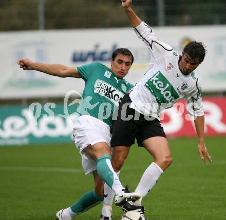 Fussball. Oesterreichische Bundesliga. SK Austria Kaernten gegen SV Mattersburg. Roland Kollmann (Kaernten), Goce Sedloski (Mattersburg). Klagenfurt, am 11.8.2007.
Foto: Kuess
---
pressefotos, pressefotografie, kuess, qs, qspictures, sport, bild, bilder, bilddatenbank