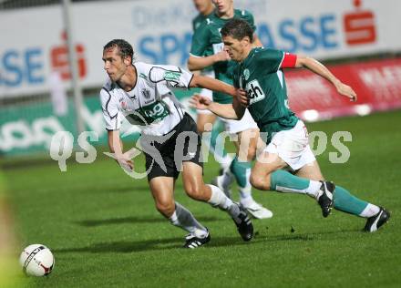 Fussball. Oesterreichische Bundesliga. SK Austria Kaernten gegen SV Mattersburg. Christian Prawda (Kaernten), Dietmar Kuehbauer (Mattersburg). Klagenfurt, am 11.8.2007.
Foto: Kuess
---
pressefotos, pressefotografie, kuess, qs, qspictures, sport, bild, bilder, bilddatenbank