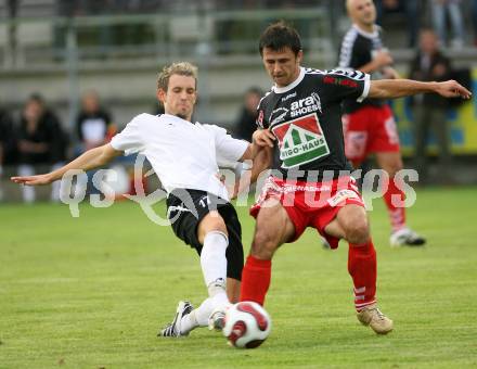 Fussball Rgionalliga. Feldkirchen gegen Bleiburg. Auron Miloti (Feldkirchen), Patrick Oswaldi (Bleiburg). Feldkirchen, am 24.8.2007.
Foto: Kuess
---
pressefotos, pressefotografie, kuess, qs, qspictures, sport, bild, bilder, bilddatenbank