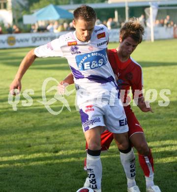 Fussball Regionalliga. SAK gegen Spittal. Goran Jolic (SAK), Florian Sixt (Spittal). Klagenfurt, am 25.8.2007.
Foto: Kuess 
---
pressefotos, pressefotografie, kuess, qs, qspictures, sport, bild, bilder, bilddatenbank