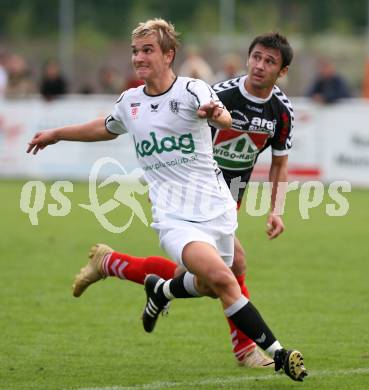 Fussball Regionalliga. FC Kaernten Amateure gegen Feldkirchen. Peter Pucker (FCK), Auron Miloti (Feldkirchen). Klagenfurt, am 2.9.2007.
Foto: Kuess 
---
pressefotos, pressefotografie, kuess, qs, qspictures, sport, bild, bilder, bilddatenbank