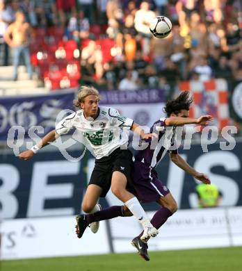 Fussball Bundesliga. SK Austria Kelag Kaernten gegen FK Austria Magna. Lukas Moessner (Austria Kaernten), Jocelyn Blanchard (Austria Magna). Klagenfurt, am 15.9.2007.
Foto: Kuess
---
pressefotos, pressefotografie, kuess, qs, qspictures, sport, bild, bilder, bilddatenbank