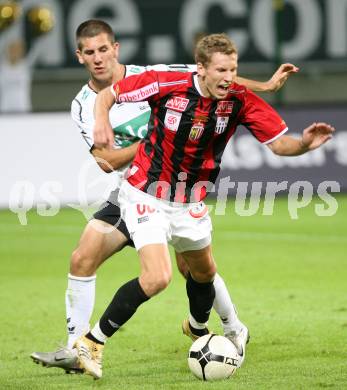 Fussball Bundesliga. SK Austria Kaernten gegen LASK Linz. Sandro Zakany (Kaernten), Florian Klein (LASK). Hypo Group Arena. Klagenfurt, am 22.9.2007.
Foto: Kuess 
---
pressefotos, pressefotografie, kuess, qs, qspictures, sport, bild, bilder, bilddatenbank