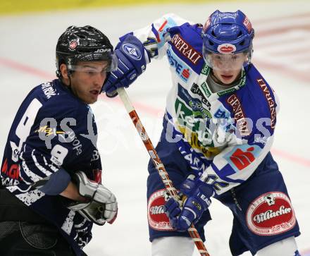 Erste Bank Eishockey Bundesliga. VSV gegen Alba Volan Fetiva. Michael Raffl (VSV), Martin Galik (Alba Volan). Villach, am 27.9.2007.
Foto: Kuess
---
pressefotos, pressefotografie, kuess, qs, qspictures, sport, bild, bilder, bilddatenbank