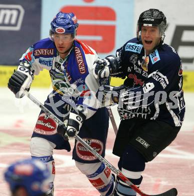 Erste Bank Eishockey Bundesliga. VSV gegen Alba Volan Fetiva. Marc Brown (VSV), Martin Galik (Alba Volan). Villach, am 27.9.2007.
Foto: Kuess
---
pressefotos, pressefotografie, kuess, qs, qspictures, sport, bild, bilder, bilddatenbank