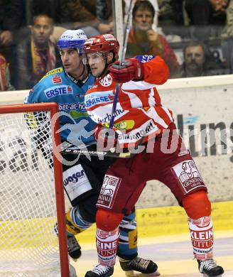 Erste Bank Eishockey Bundesliga. KAC gegen EHC Liwest Linz. Gregor Hager (KAC), Brad Tiley (Linz). Klagenfurt, am 28.9.2007.
Foto: Kuess
---
pressefotos, pressefotografie, kuess, qs, qspictures, sport, bild, bilder, bilddatenbank