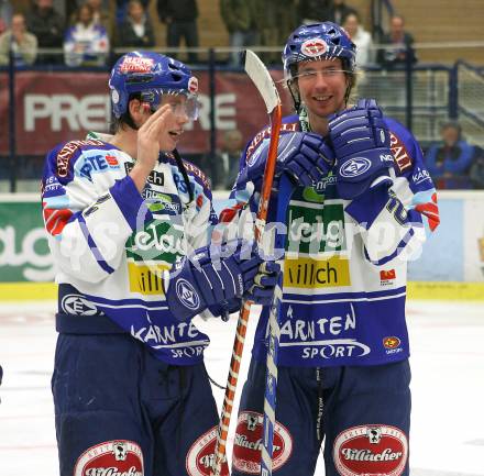 Erste Bank Eishockey Bundesliga. VSV gegen Alba Volan Fetiva. Michael Raffl, Thomas Pfeffer (VSV). Villach, am 27.9.2007.
Foto: Kuess
---
pressefotos, pressefotografie, kuess, qs, qspictures, sport, bild, bilder, bilddatenbank