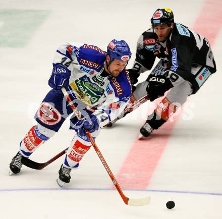 Erste Bank Eishockey Bundesliga. VSV gegen Graz 99ers. Devin Edgerton (VSV), Greg Day (Graz). Villach, am 30.9.2007.
Foto: Kuess 
---
pressefotos, pressefotografie, kuess, qs, qspictures, sport, bild, bilder, bilddatenbank