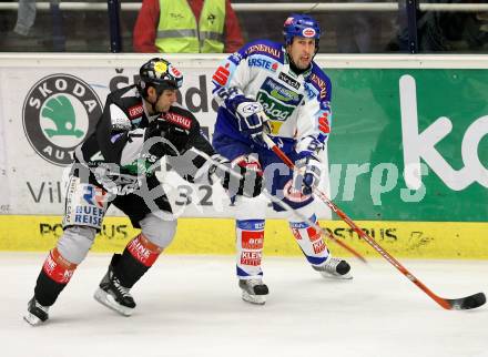 Erste Bank Eishockey Bundesliga. VSV gegen Graz 99ers. Dany Bousquet (VSV), Tony Iob (Graz). Villach, am 30.9.2007.
Foto: Kuess 
---
pressefotos, pressefotografie, kuess, qs, qspictures, sport, bild, bilder, bilddatenbank