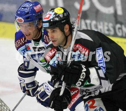 Erste Bank Eishockey Bundesliga. VSV gegen Graz 99ers. Mickey Elick (VSV), Tony Iob (Graz). Villach, am 30.9.2007.
Foto: Kuess 
---
pressefotos, pressefotografie, kuess, qs, qspictures, sport, bild, bilder, bilddatenbank