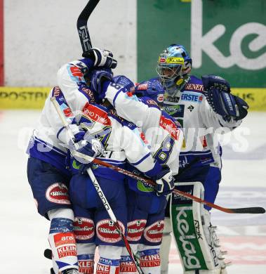 Erste Bank Eishockey Bundesliga. VSV gegen Graz 99ers. Jubel (VSV). Villach, am 30.9.2007.
Foto: Kuess 
---
pressefotos, pressefotografie, kuess, qs, qspictures, sport, bild, bilder, bilddatenbank