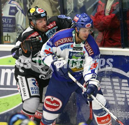 Erste Bank Eishockey Bundesliga. VSV gegen Graz 99ers. Darell Scoville (VSV), Robert Guillet (Graz). Villach, am 30.9.2007.
Foto: Kuess 
---
pressefotos, pressefotografie, kuess, qs, qspictures, sport, bild, bilder, bilddatenbank