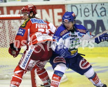 Erste Bank Eishockey Bundesliga. KAC gegen VSV. Kirk Furey (KAC), Roland Kaspitz (VSV). Klagenfurt, am 4.10.2007.
Foto: Kuess
---
pressefotos, pressefotografie, kuess, qs, qspictures, sport, bild, bilder, bilddatenbank