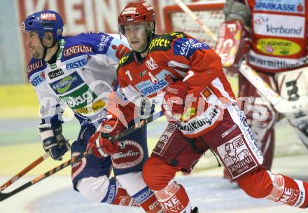 Erste Bank Eishockey Bundesliga. KAC gegen VSV. Herbert Ratz (KAC), Dany Bousquet (VSV). Klagenfurt, am 4.10.2007.
Foto: Kuess
---
pressefotos, pressefotografie, kuess, qs, qspictures, sport, bild, bilder, bilddatenbank