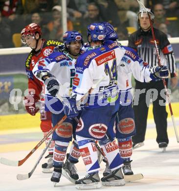 Erste Bank Eishockey Bundesliga. KAC gegen VSV. Torjubel (VSV). Klagenfurt, am 4.10.2007.
Foto: Kuess
---
pressefotos, pressefotografie, kuess, qs, qspictures, sport, bild, bilder, bilddatenbank