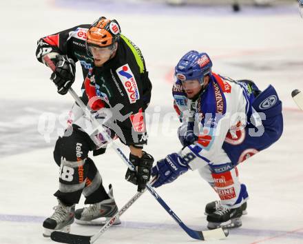 Erste Bank Eishockey Bundesliga. VSV gegen Innsbruck. Roland Kaspitz (VSV), Martin Pewal (Innsbruck). Klagenfurt, am 7.10.2007.
Foto: Kuess 
---
pressefotos, pressefotografie, kuess, qs, qspictures, sport, bild, bilder, bilddatenbank