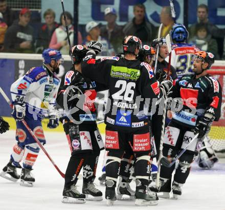 Erste Bank Eishockey Bundesliga. VSV gegen Innsbruck. Torjubel (Innsbruck). Klagenfurt, am 7.10.2007.
Foto: Kuess 
---
pressefotos, pressefotografie, kuess, qs, qspictures, sport, bild, bilder, bilddatenbank