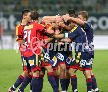 Fussball Bundesliga. SK Austria kaernten gegen Rapid Wien. Torjubel (Rapid). Klagenfurt, am 7.10.2007.
Foto: Kuess
---
pressefotos, pressefotografie, kuess, qs, qspictures, sport, bild, bilder, bilddatenbank