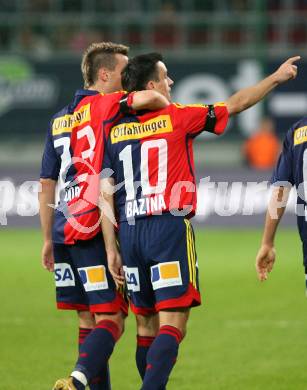 Fussball Bundesliga. SK Austria kaernten gegen Rapid Wien. Torjubel. Andreas Dober, Mario Bazina (Rapid). Klagenfurt, am 7.10.2007.
Foto: Kuess
---
pressefotos, pressefotografie, kuess, qs, qspictures, sport, bild, bilder, bilddatenbank