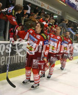 Erste Bank Eishockey Bundesliga. KAC gegen Alba Volan.  Jubel. Dave Schuller, Mike Craig. (KAC). Klagenfurt, am 9.10.2007.
Foto: Kuess
---
pressefotos, pressefotografie, kuess, qs, qspictures, sport, bild, bilder, bilddatenbank