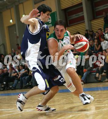 Basketball Bundesliga. Woerthersee Piraten gegen Team Panthers Fuerstenfeld. Andreas Kuttnig (Piraten), Sebastian Gallwitz (Fuerstenfeld). Klagenfurt, am 14.10.2007.
Foto: Kuess
---
pressefotos, pressefotografie, kuess, qs, qspictures, sport, bild, bilder, bilddatenbank