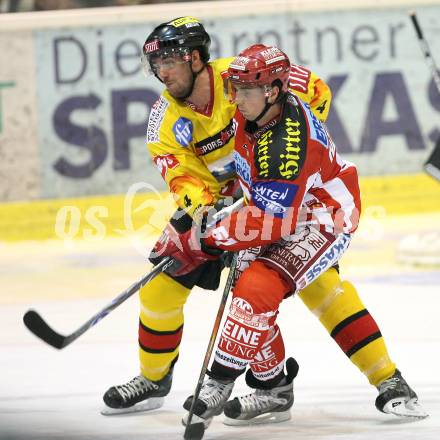 Erste Bank Eishockey Bundesliga. KAC gegen Vienna Capitals. Christoph Harand (KAC), Philippe Lakos (Caps). Klagenfurt, am 19.10.2007.
Foto: Kuess
---
pressefotos, pressefotografie, kuess, qs, qspictures, sport, bild, bilder, bilddatenbank