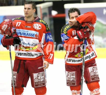 Erste Bank Eishockey Bundesliga. KAC gegen Vienna Capitals. Enttaeuschung. Gregor hager, Christoph Harand (KAC). Klagenfurt, am 19.10.2007.
Foto: Kuess
---
pressefotos, pressefotografie, kuess, qs, qspictures, sport, bild, bilder, bilddatenbank