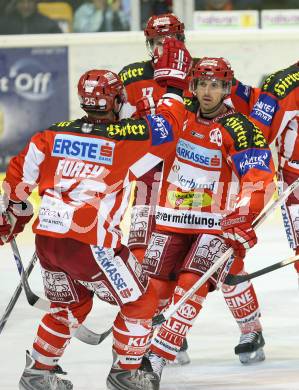 Erste Bank Eishockey Bundesliga. KAC gegen Vienna Capitals. Torjubel KAC. Kirk Furey, Andrew Schneider. Klagenfurt, am 19.10.2007.
Foto: Kuess
---
pressefotos, pressefotografie, kuess, qs, qspictures, sport, bild, bilder, bilddatenbank