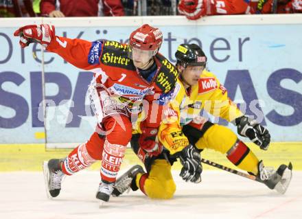 Erste Bank Eishockey Bundesliga. KAC gegen Vienna Capitals. Herbert Ratz (KAC), Marcel Rodman (Caps). Kaerntner Sparkasse. Klagenfurt, am 19.10.2007.
Foto: Kuess
---
pressefotos, pressefotografie, kuess, qs, qspictures, sport, bild, bilder, bilddatenbank