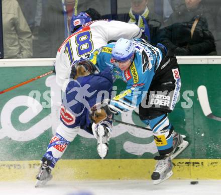 Erste Bank Eishockey Bundesliga. VSV gegen Black Wings Linz.  Martin Oraze (VSV), Markus Schlacher (Linz). Villach, am 20.10.2007.
Foto: Kuess
---
pressefotos, pressefotografie, kuess, qs, qspictures, sport, bild, bilder, bilddatenbank