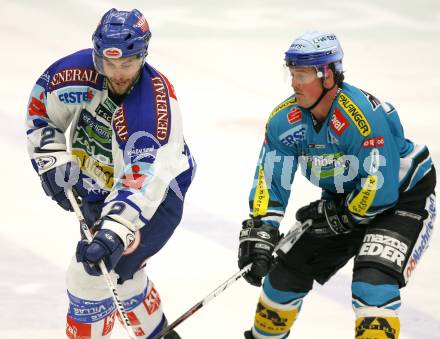 Erste Bank Eishockey Bundesliga. VSV gegen Black Wings Linz.  Darell Scoville (VSV), Rob Shearer (Linz). Villach, am 20.10.2007.
Foto: Kuess
---
pressefotos, pressefotografie, kuess, qs, qspictures, sport, bild, bilder, bilddatenbank