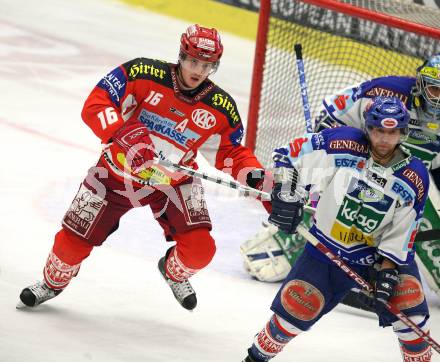 Erste Bank Eishockey Bundesliga. VSV gegen KAC. Wolfgang Kromp (VSV), Philippe Horsky (KAC). Villach, am 28.10.2007.
Foto: Kuess
---
pressefotos, pressefotografie, kuess, qs, qspictures, sport, bild, bilder, bilddatenbank