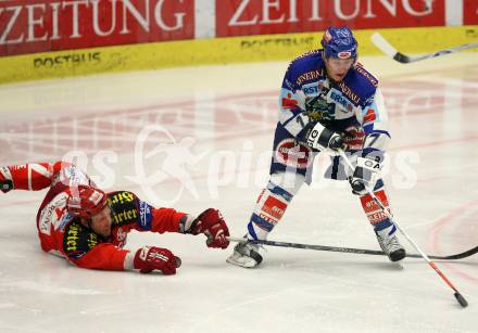 Erste Bank Eishockey Bundesliga. VSV gegen KAC. Marc Brown (VSV), Jeremy Rebek (KAC). Villach, am 28.10.2007.
Foto: Kuess
---
pressefotos, pressefotografie, kuess, qs, qspictures, sport, bild, bilder, bilddatenbank