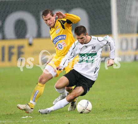 Fussball Bundesliga. T-Mobile. SK Austria Kaernten gegen SK Puntigamer Sturm Graz. Sandro Zakany (Kaernten), Juergen Saumel (Sturm). Klagenfurt, am 3.11.2007.
Foto: Kuess
---
pressefotos, pressefotografie, kuess, qs, qspictures, sport, bild, bilder, bilddatenbank