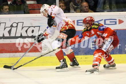 EBEL Erste Bank Eishockey Bundesliga. KAC gegen HK Acroni Jesenice. Johannes Reichel (KAC), Paul Healey (Jesenice). Klagenfurt, am 4.11.2007.
Foto: Kuess
---
pressefotos, pressefotografie, kuess, qs, qspictures, sport, bild, bilder, bilddatenbank