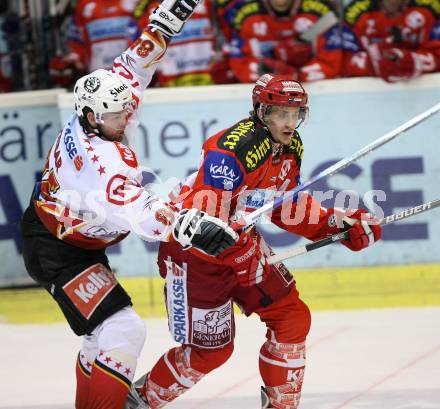 EBEL Erste Bank Eishockey Bundesliga. KAC gegen HK Acroni Jesenice. Christian ban (KAC), Andrej Hebar (Jesenice). Klagenfurt, am 4.11.2007.
Foto: Kuess
---
pressefotos, pressefotografie, kuess, qs, qspictures, sport, bild, bilder, bilddatenbank