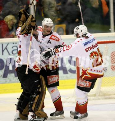 EBEL Erste Bank Eishockey Bundesliga. KAC gegen HK Acroni Jesenice. Jubel. Robert Kristan, Miha Rebolj, Conny Stroemberg (Jesenice). Klagenfurt, am 4.11.2007.
Foto: Kuess
---
pressefotos, pressefotografie, kuess, qs, qspictures, sport, bild, bilder, bilddatenbank