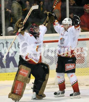 EBEL Erste Bank Eishockey Bundesliga. KAC gegen HK Acroni Jesenice. Jubel. Robert Kristan, Miha Rebolj (Jesenice). Klagenfurt, am 4.11.2007.
Foto: Kuess
---
pressefotos, pressefotografie, kuess, qs, qspictures, sport, bild, bilder, bilddatenbank