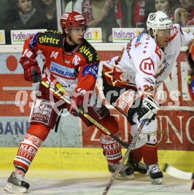 EBEL Erste Bank Eishockey Bundesliga. KAC gegen HK Acroni Jesenice. Johannes Reichel (KAC), Markus Matthiasson (Jesenice). Klagenfurt, am 4.11.2007.
Foto: Kuess
---
pressefotos, pressefotografie, kuess, qs, qspictures, sport, bild, bilder, bilddatenbank