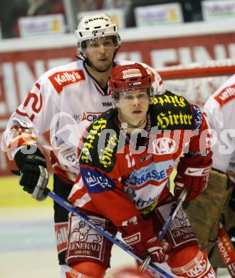 EBEL Erste Bank Eishockey Bundesliga. KAC gegen HK Acroni Jesenice. Benjamin Thomson (KAC), Ales Kranjc (Jesenice). Klagenfurt, am 4.11.2007.
Foto: Kuess
---
pressefotos, pressefotografie, kuess, qs, qspictures, sport, bild, bilder, bilddatenbank