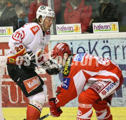 EBEL Erste Bank Eishockey Bundesliga. KAC gegen HK Acroni Jesenice. Jeffrey Tory (KAC), Markus Matthiasson (Jesenice). Klagenfurt, am 4.11.2007.
Foto: Kuess
---
pressefotos, pressefotografie, kuess, qs, qspictures, sport, bild, bilder, bilddatenbank